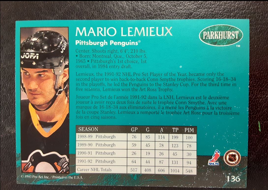 1992 Parkhurst Mario Lemieux