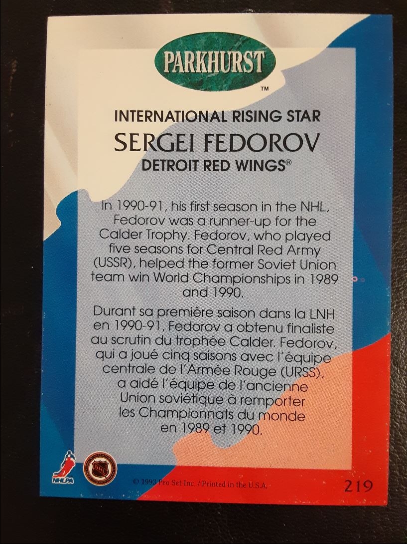 1992 Parkhurst Sergei Fedorov