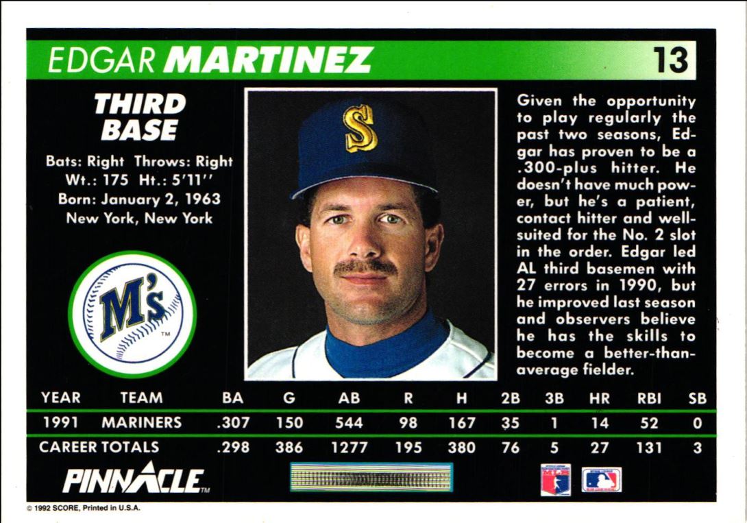 1992 Pinnacle Edgar Martinez