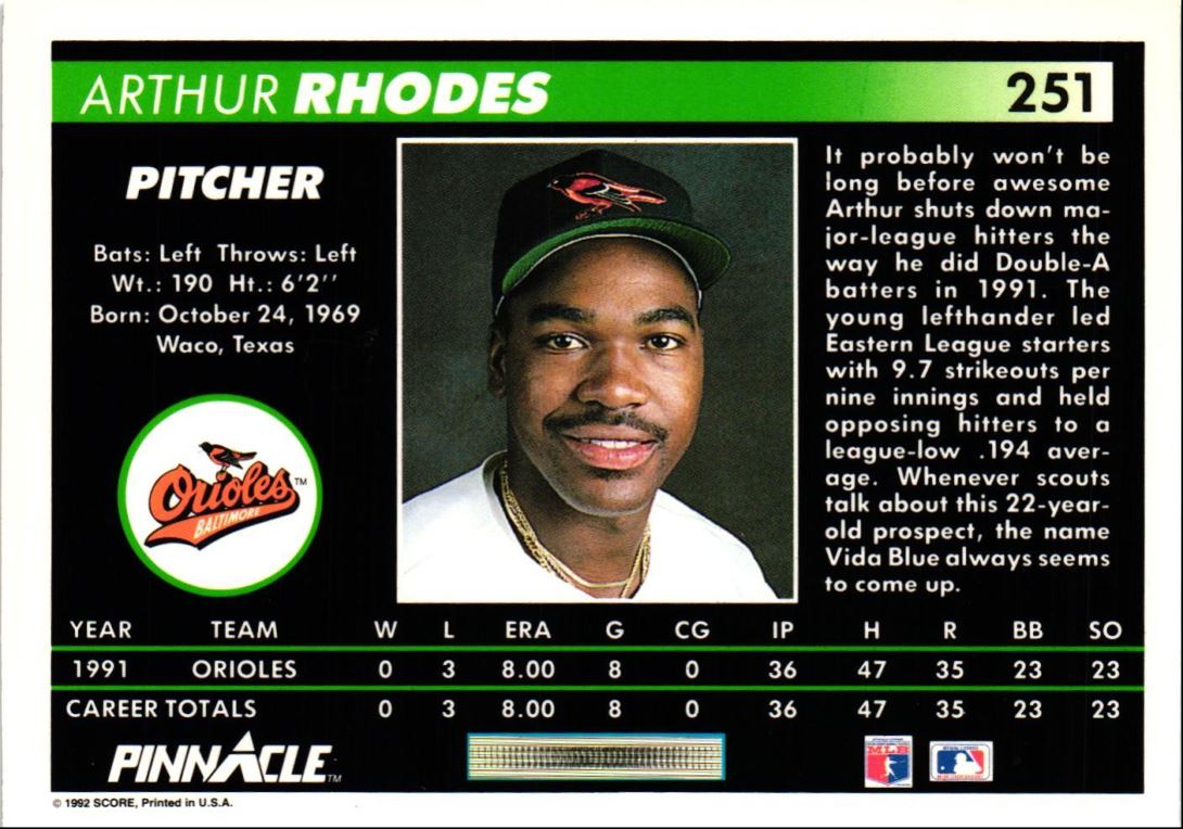 1992 Pinnacle Arthur Rhodes