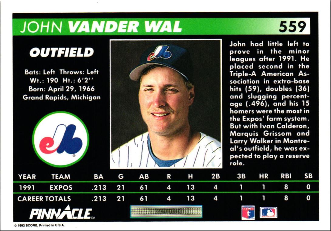 1992 Pinnacle John Vander Wal