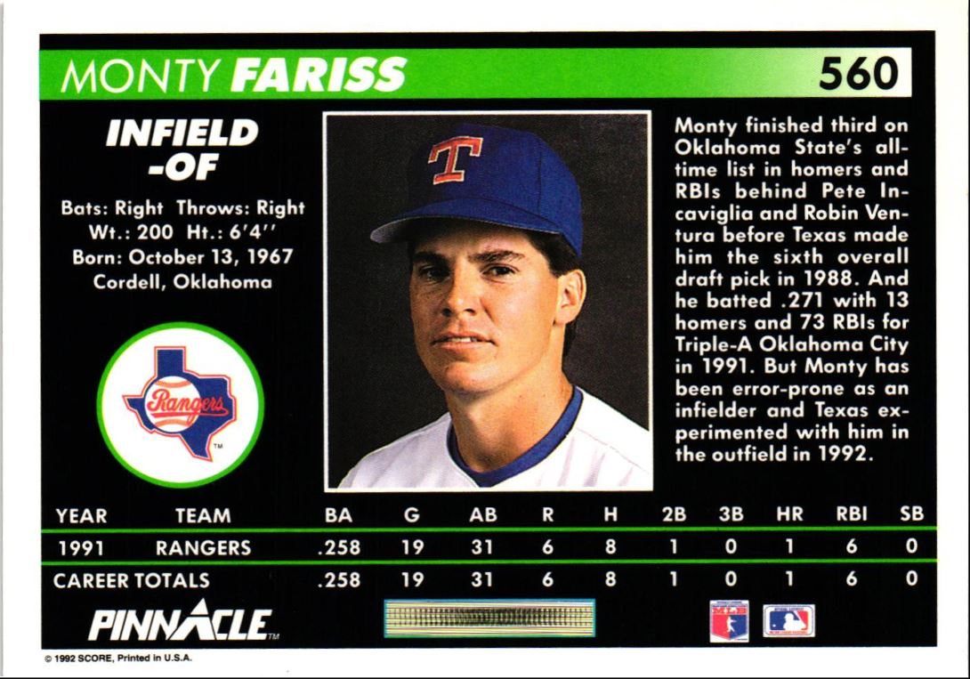 1992 Pinnacle Monty Fariss