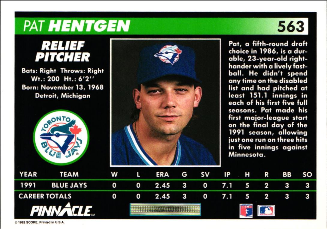 1992 Pinnacle Pat Hentgen