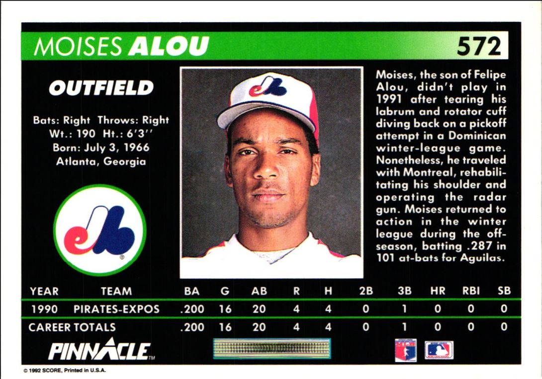 1992 Pinnacle Moises Alou