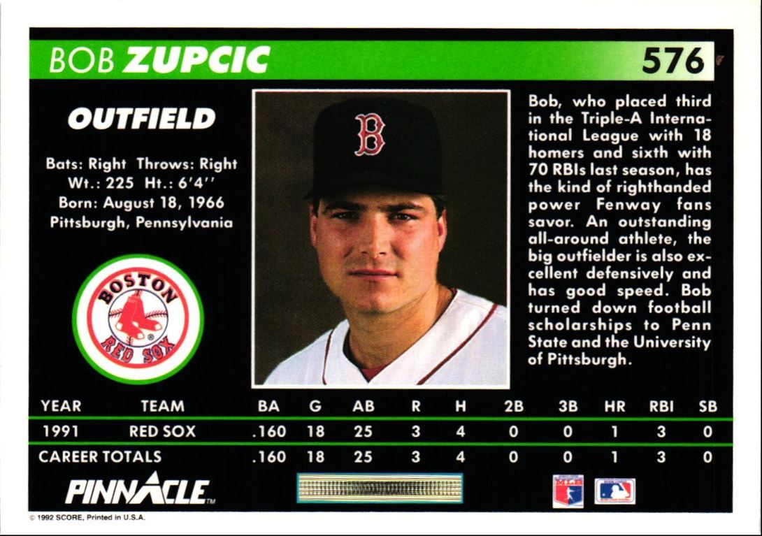 1992 Pinnacle Bob Zupcic