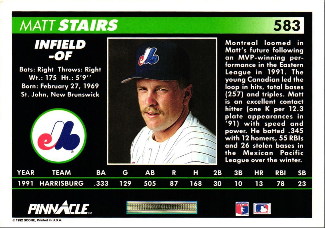 1992 Pinnacle Matt Stairs