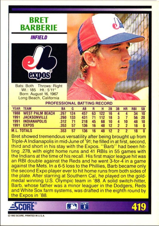 1992 Score Bret Barberie