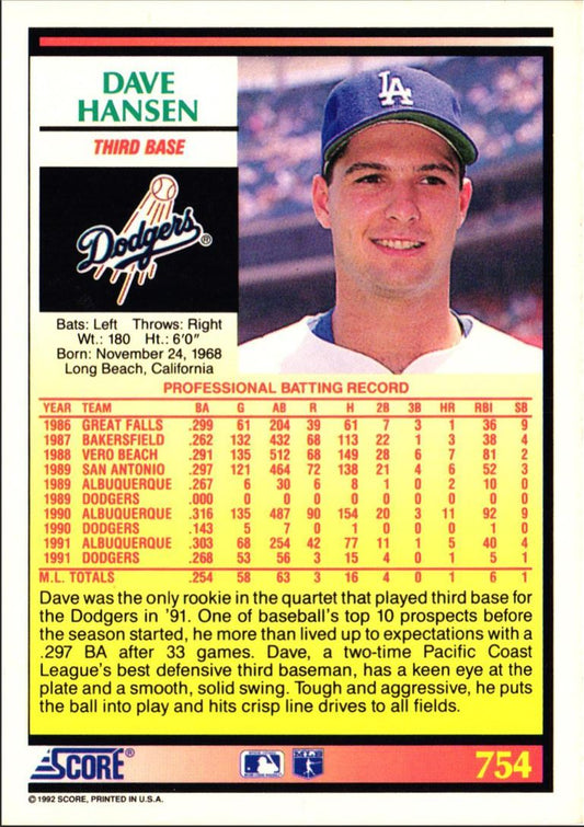 1992 Score Dave Hansen