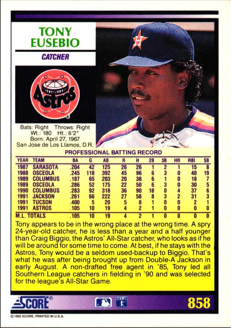 1992 Score Tony Eusebio