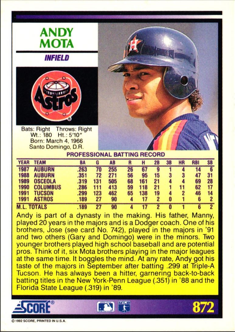 1992 Score Andy Mota