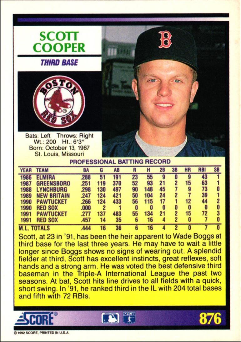 1992 Score Scott Cooper