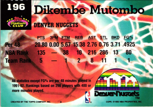 1992 Stadium Club Members Only Dikembe Mutombo