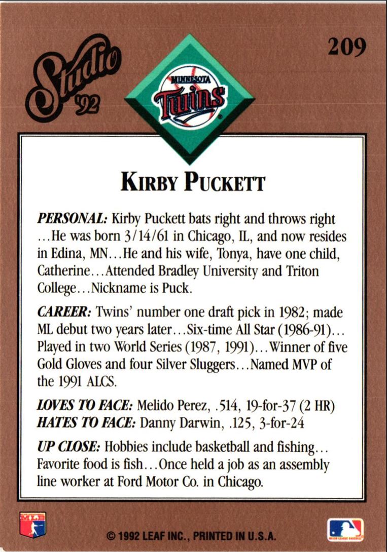 1992 Studio Kirby Puckett