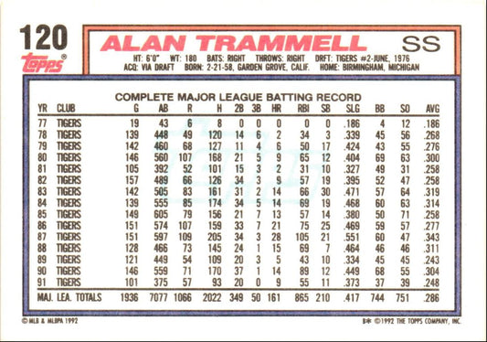 1992 Topps Alan Trammell