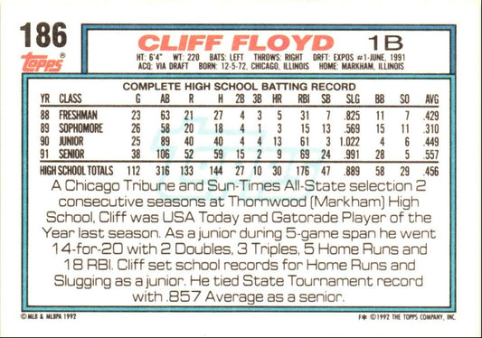 1992 Topps Cliff Floyd