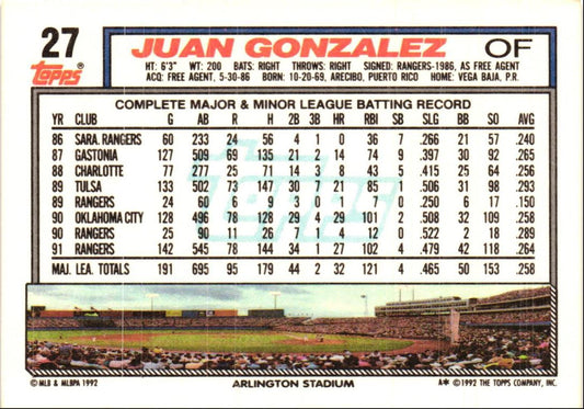 1992 Topps Juan Gonzalez