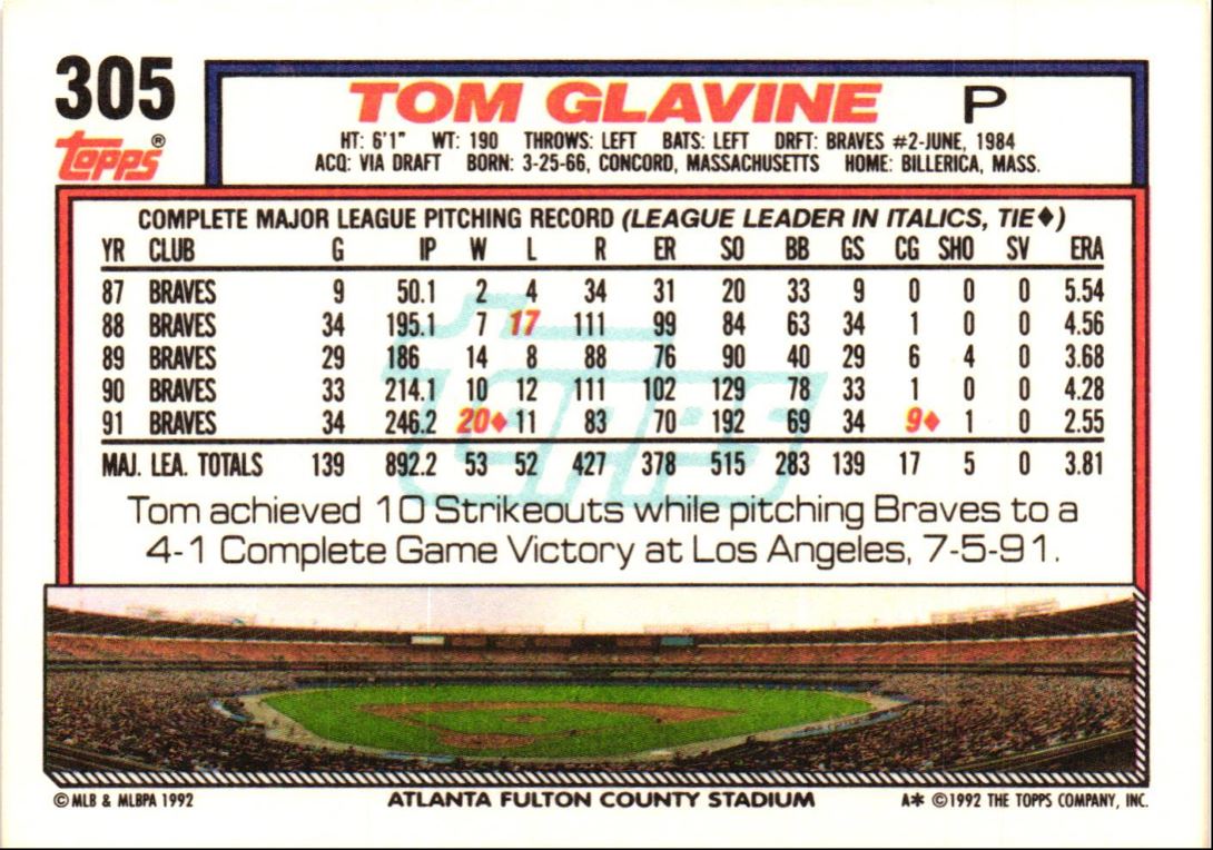 1992 Topps Tom Glavine