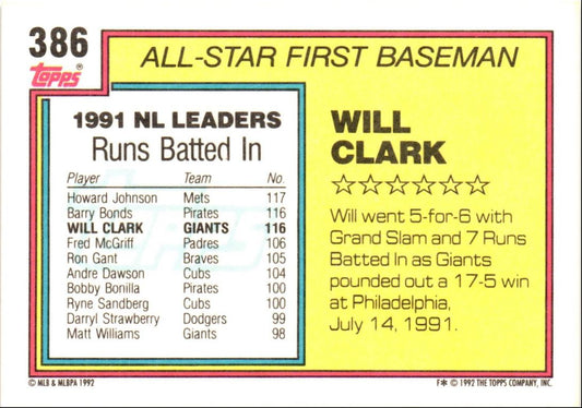 1992 Topps Will Clark