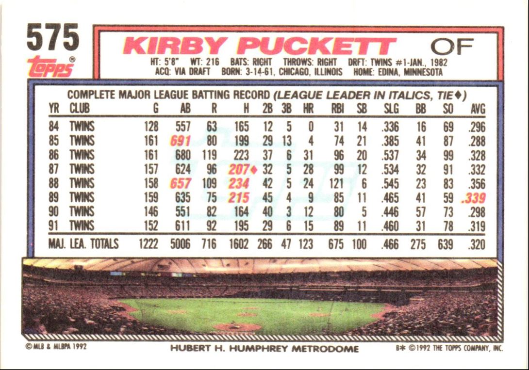 1992 Topps Kirby Puckett