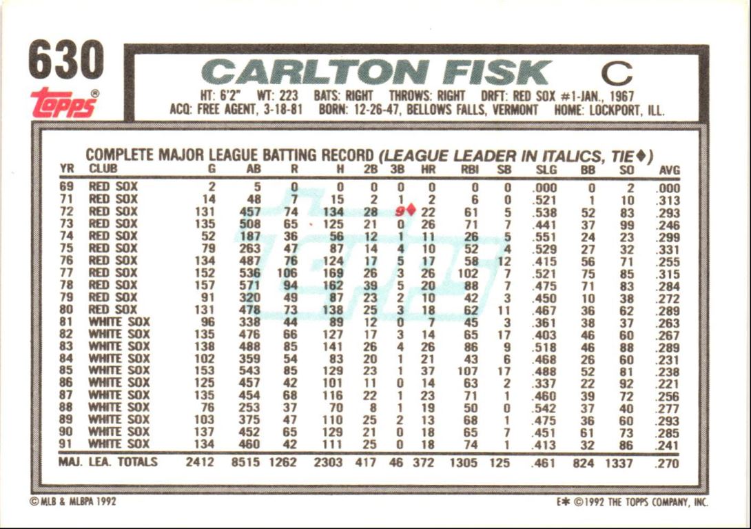 1992 Topps Carlton Fisk