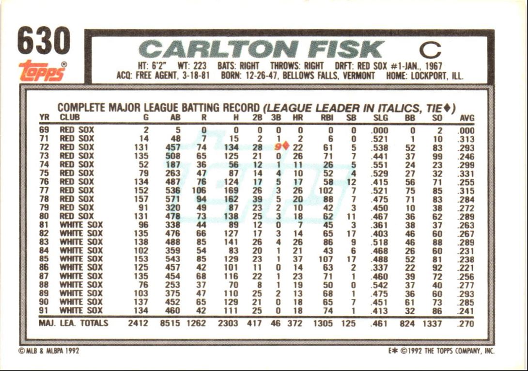 1992 Topps Carlton Fisk