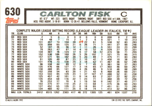 1992 Topps Carlton Fisk