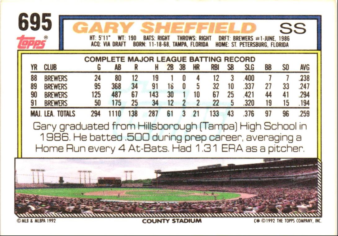 1992 Topps Gary Sheffield