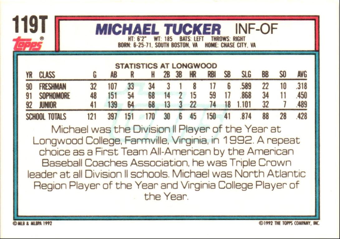 1992 Topps Traded Michael Tucker