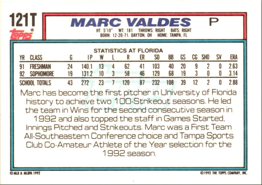 1992 Topps Traded Marc Valdes