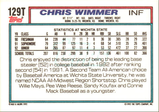 1992 Topps Traded Chris Wimmer