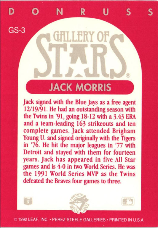 1992 Triple Play Gallery of Stars Jack Morris