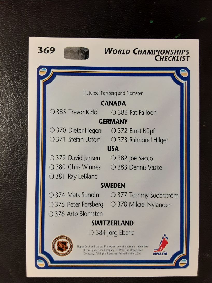 1992 Upper Deck World Championships Checklist