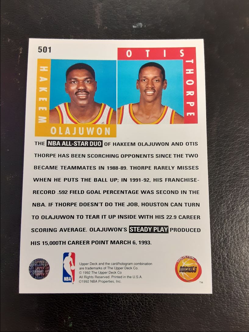 1992 Upper Deck Hakeem Olajuwon/Otis Thorpe