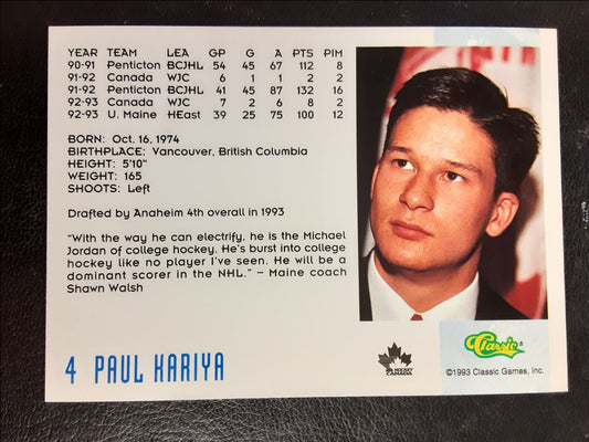 1993 Classic '93 Hockey Draft Paul Kariya