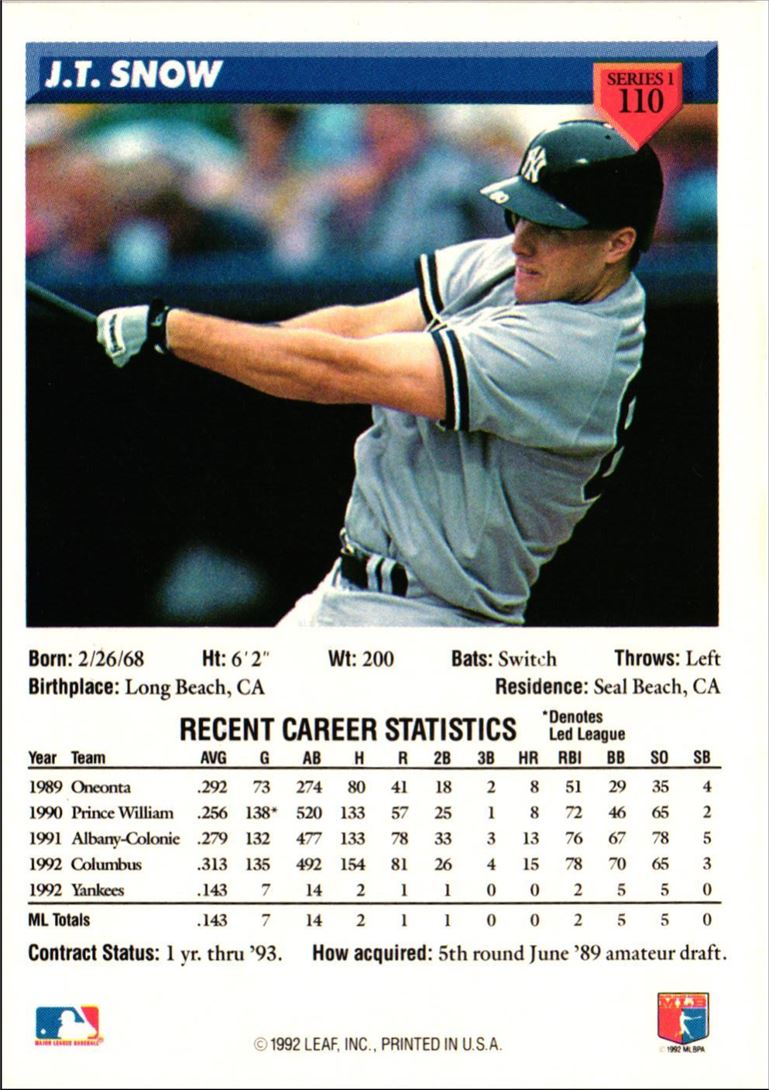 1993 Donruss J.T. Snow