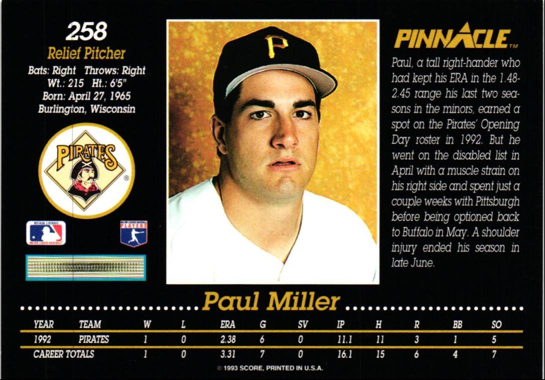 1993 Pinnacle Paul Miller