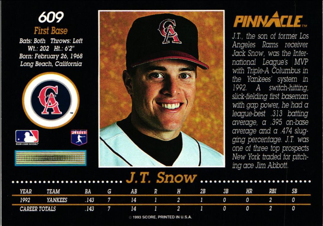 1993 Pinnacle J.T. Snow