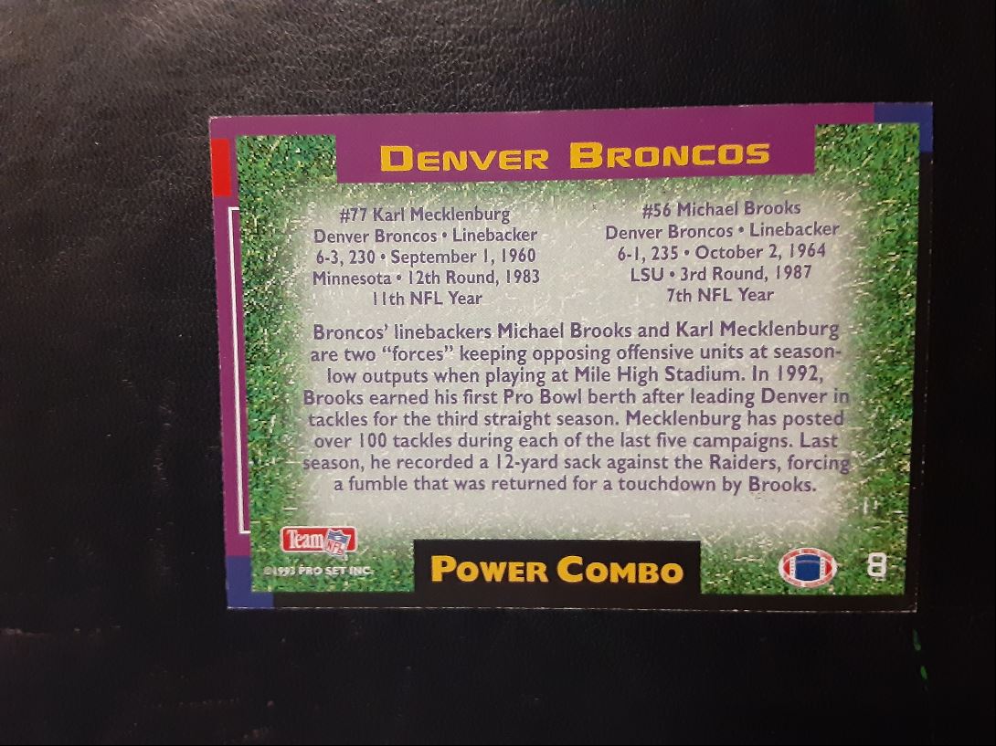 1993 Pro Set Power Combos Gold Karl Mecklenburg / Michael Brooks