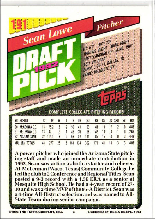 1993 Topps Sean Lowe