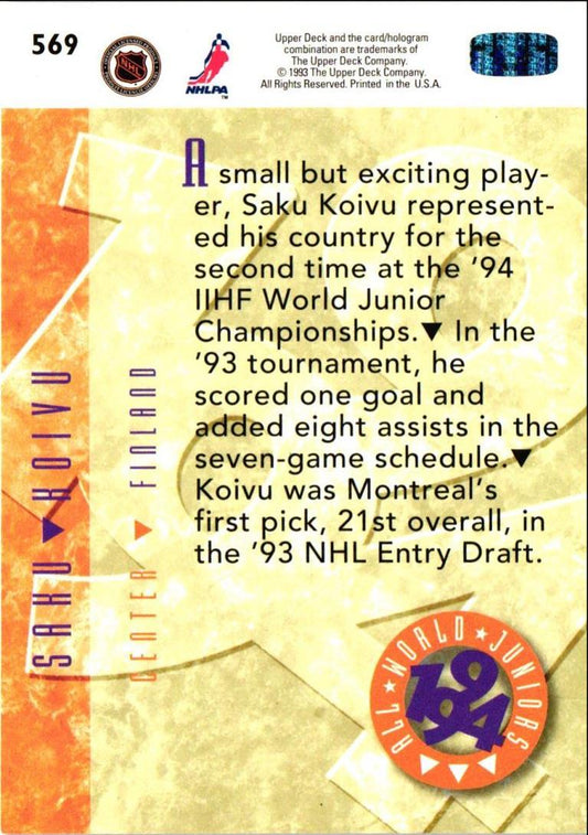 1993 Upper Deck Saku Koivu