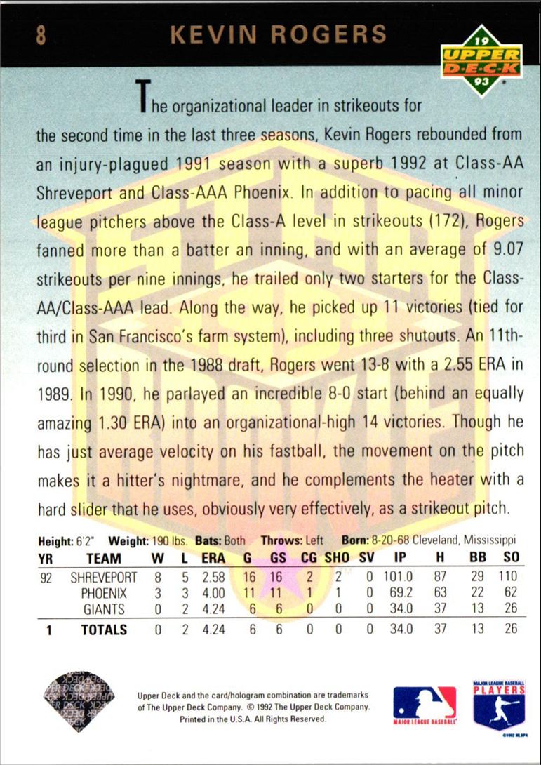 1993 Upper Deck Kevin Rogers