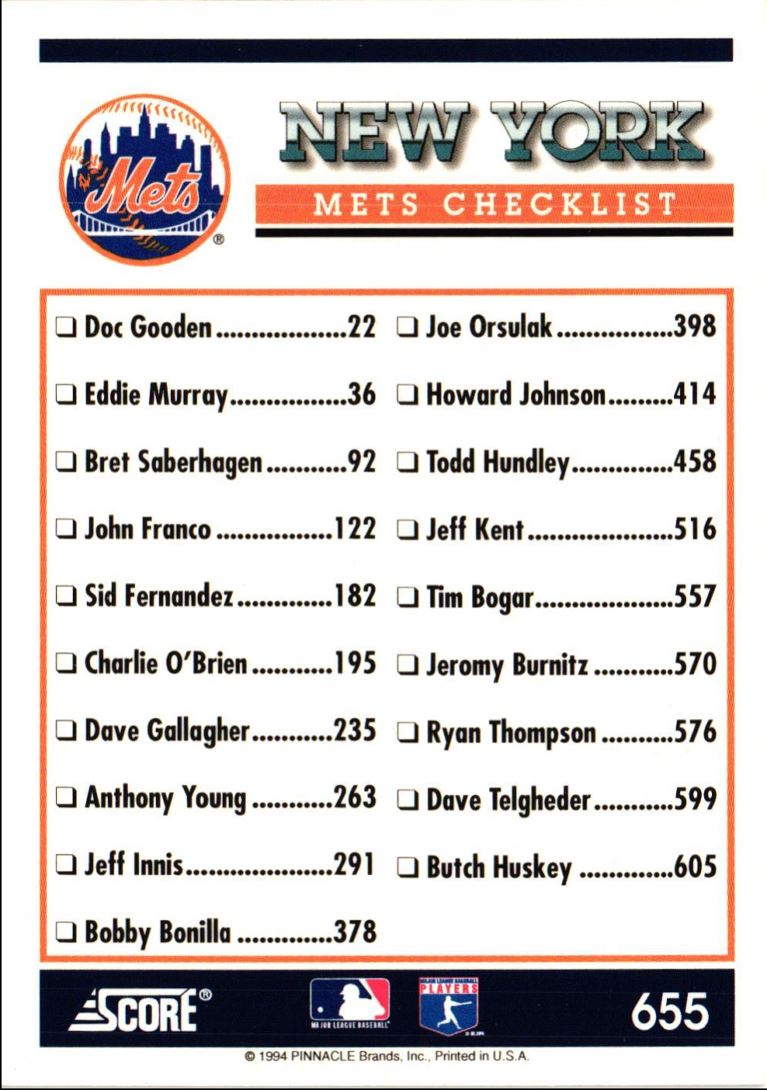 1994 Score New York Mets