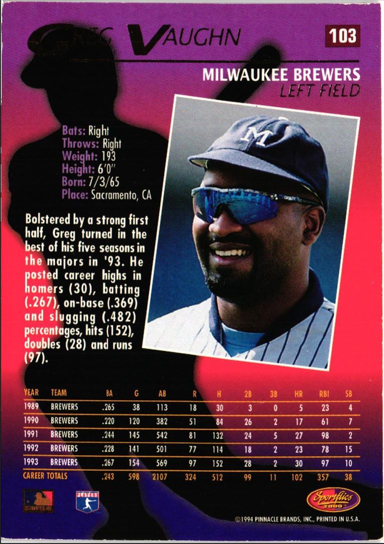 1994 Sportflics 2000 Greg Vaughn