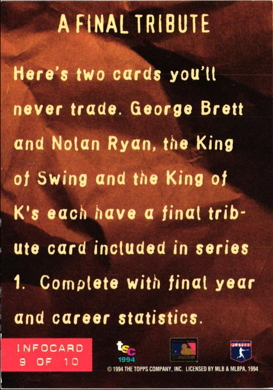 1994 Stadium Club Info Cards A Final Tribute Nolan Ryan