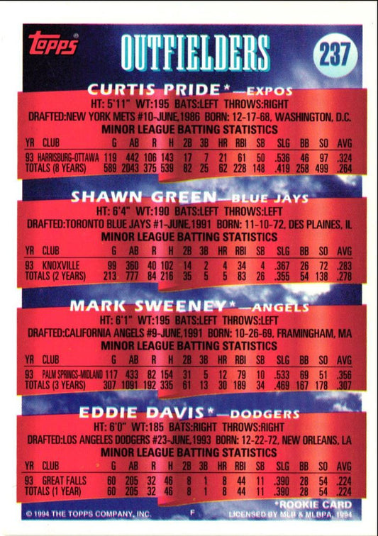 1994 Topps Curtis Pride/Shawn Green/Mark Sweeney/Eddie Davis