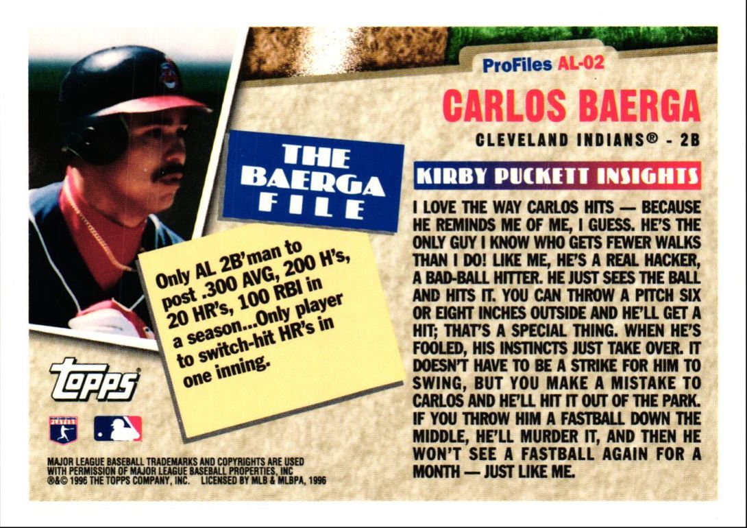 1996 Topps Profiles by Kirby Puckett AL Carlos Baerga