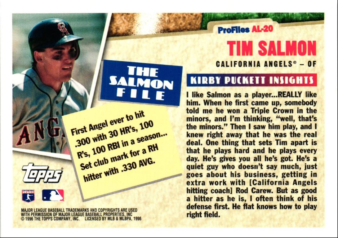 1996 Topps Profiles by Kirby Puckett AL Tim Salmon