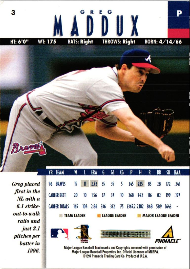 1997 New Pinnacle Greg Maddux