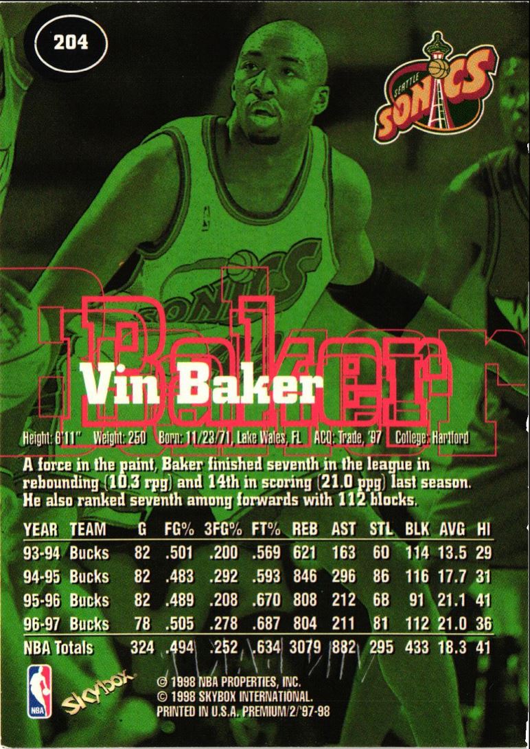 1997 SkyBox Premium Vin Baker