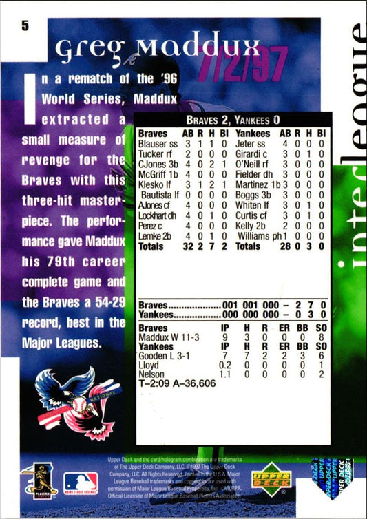 1997 Upper Deck History in the Making Greg Maddux